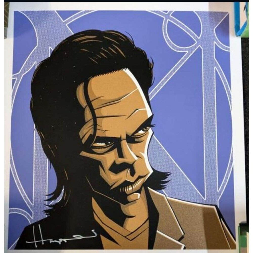 Justin Hampton “Nick Cave Caricature” Signed Art Print 7″×7″ Signed Collectible